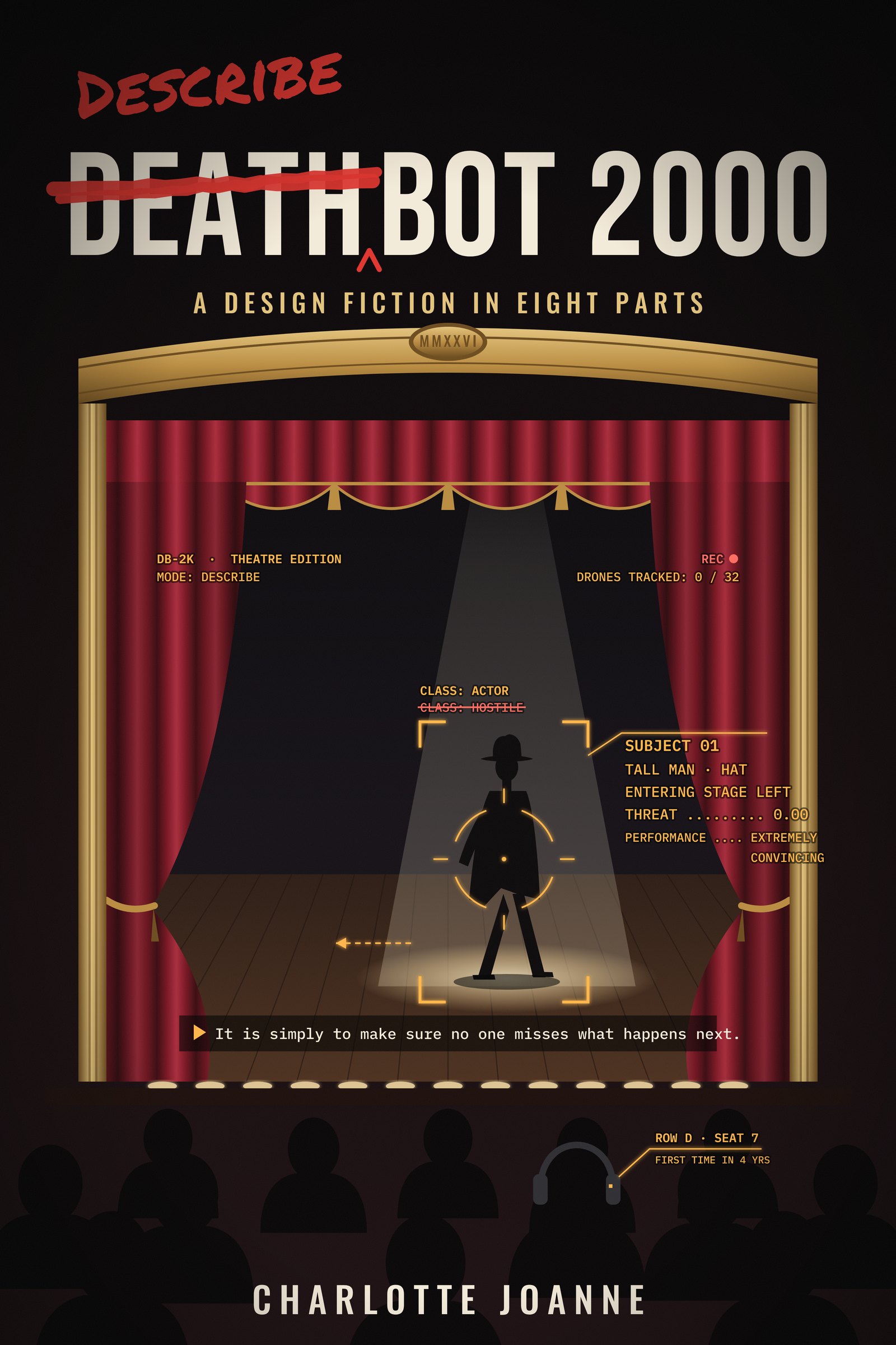The DeathBot 2000 cover. Its full description is the wall label above.