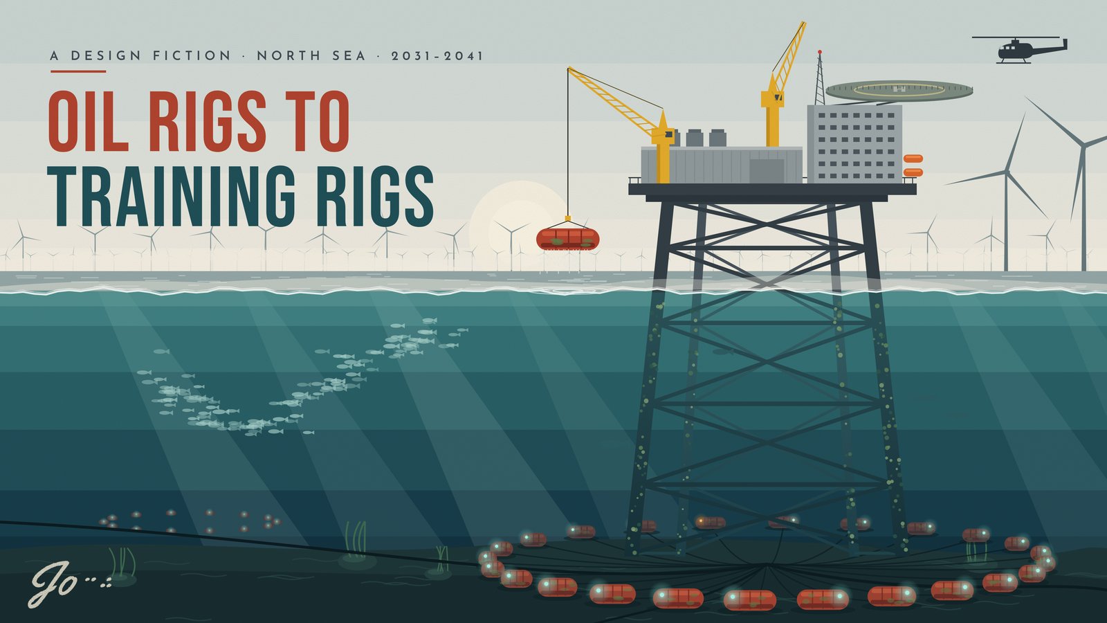 The Oil Rigs to Training Rigs cover. Its full description is the wall label above.